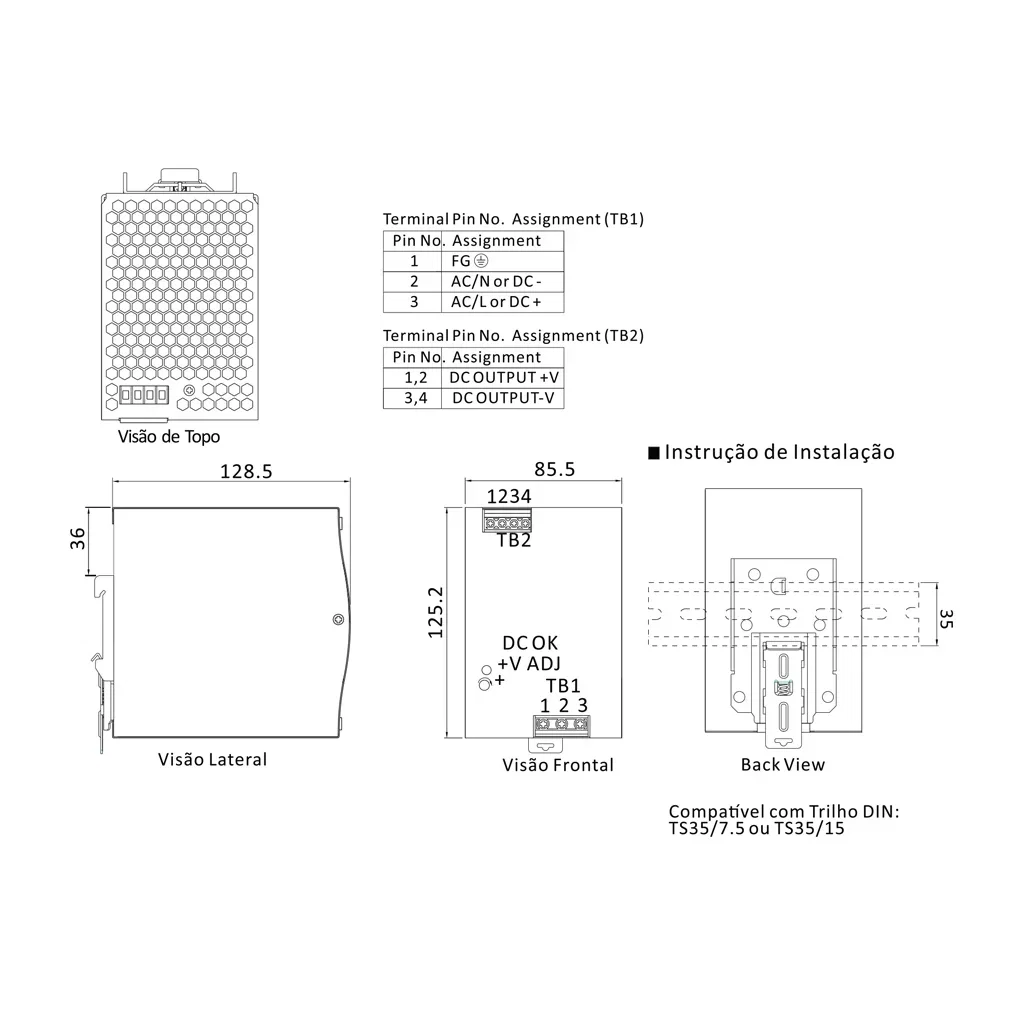 Fonte para Trilho DIN 100-240VAC 24V/20A – UP Electronic — foto 4
