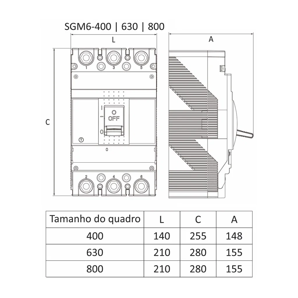 Disjuntor Caixa Fixo TAM4 SGM6-400 400A 85KA – UP Electronic — foto 4