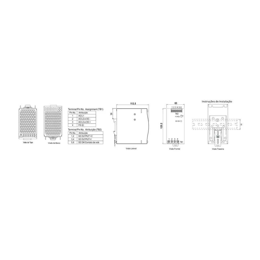 Fonte para Trilho DIN 380-500VAC 24V / 40A Trifasica – UP Electronic — foto 6